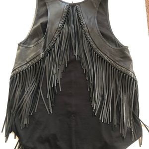 Authentic Roberto Cavalli leather fringe top